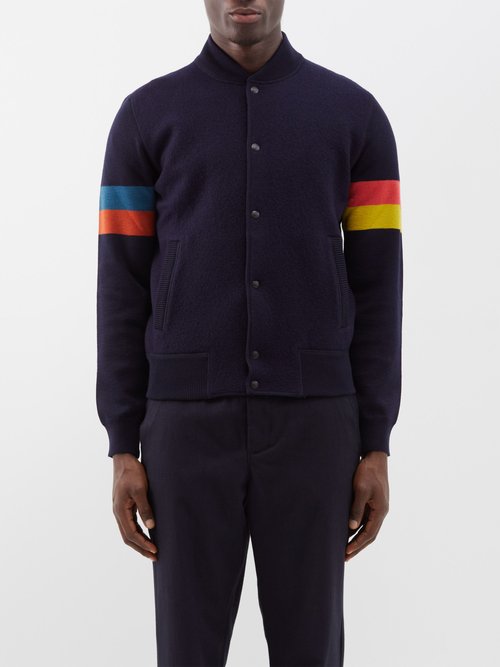 Paul Smith - Striped-arm Wool Bomber Jacket - Mens - Navy