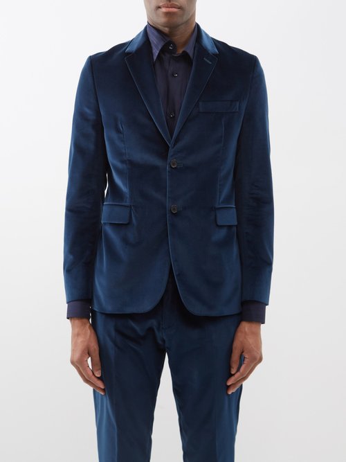Paul Smith - Single-breasted Velvet Suit Blazer - Mens - Dark Blue