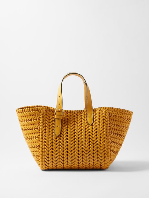 Anya Hindmarch Neeson Small Sqaure Braided-leather Tote In Yellow