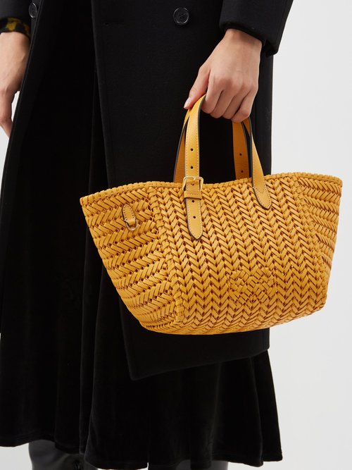 Anya Hindmarch Neeson Small Sqaure Braided-leather Tote In Yellow