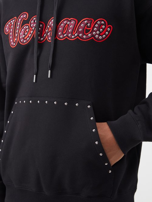 Versace Studded Varsity Logo Cotton-jersey Hoodie