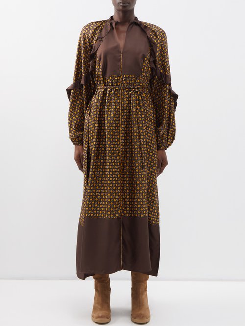 Wiggy Kit – Flynn Floral-print Silk Dress – Womens – Brown Multi