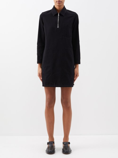 A.P.C. - Lauren Herringbone-cotton Mini Dress - Womens - Black