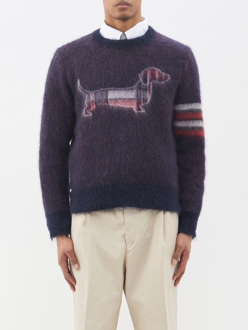 Thom Browne - Logo-jacquard Mohair-blend Sweater - Mens - Navy