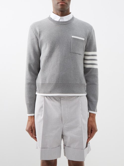 Thom Browne - Milano-stitch Button-hem Cotton Sweater - Mens - Light Grey