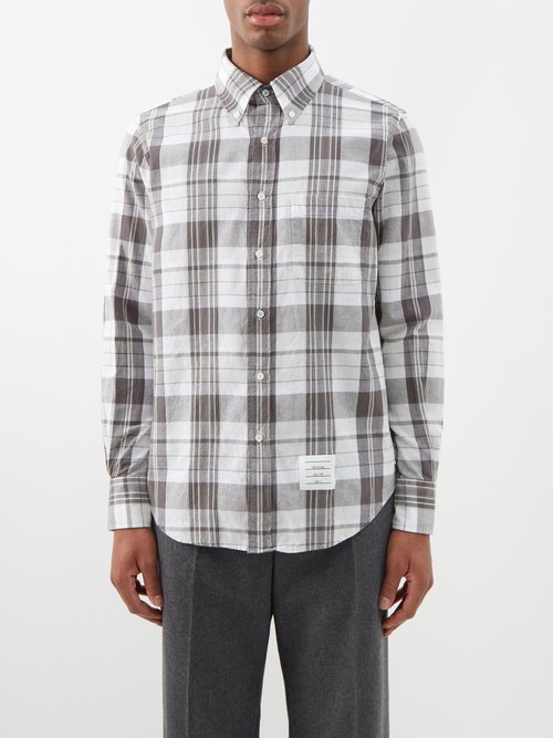 Thom Browne - Checked Cotton-twill Shirt - Mens - Mid Grey