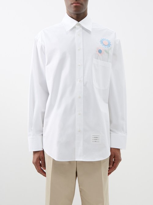 Thom Browne - Floral-embroidered Cotton-poplin Shirt - Mens - White Multi