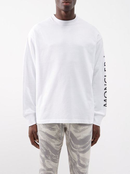 4 Moncler Hyke - Logo-print Long-sleeved Cotton-jersey T-shirt - Mens - White