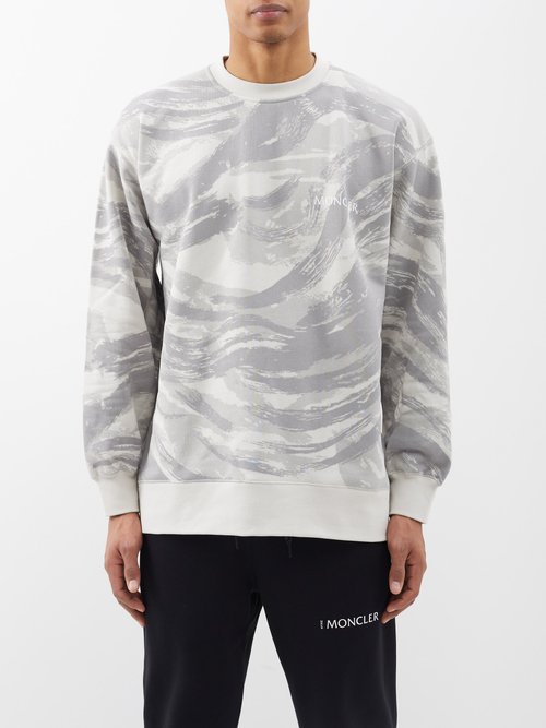 4 Moncler Hyke - Brushtroke-print Cotton-jersey Sweatshirt - Mens - Beige Multi