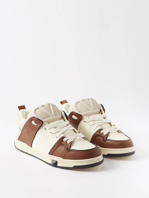 Valentino Open Skate Calfskin & Fabric Ivory / Chocolate Brown Low