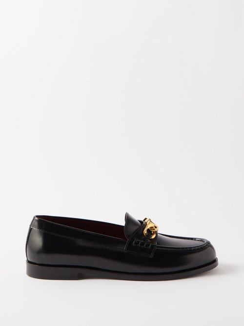 Valentino Garavani V-logo Chain Leather Loafers In Black | ModeSens