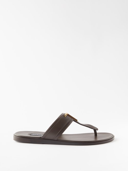 Tom Ford - T-bar Leather Sandals - Mens - Brown