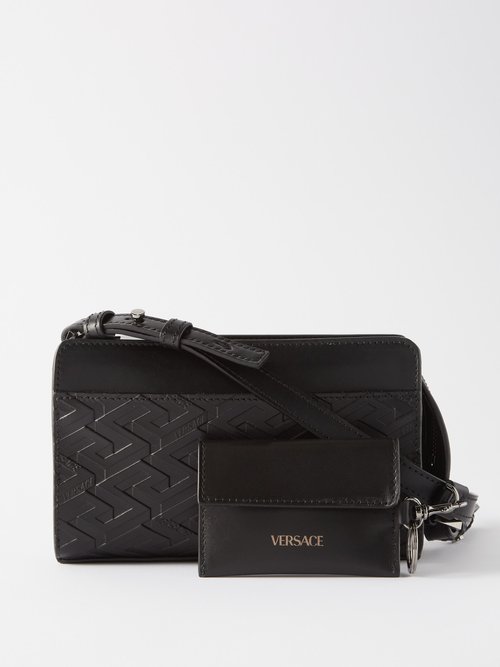 Versace - La Greca-embossed Leather Cross-body Bag - Mens - Black
