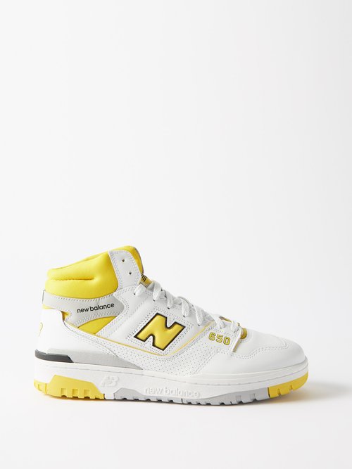 New Balance - Bb650 Leather High-top Trainers - Mens - White Yellow
