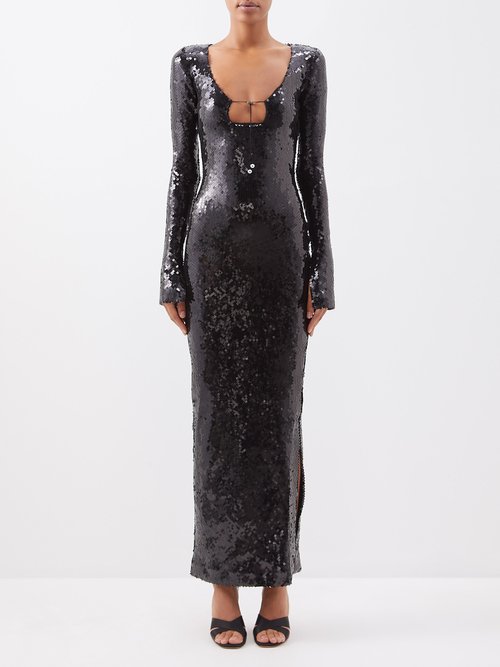 16Arlington Solaria Keyhole-neck Sequinned-tulle Maxi Dress