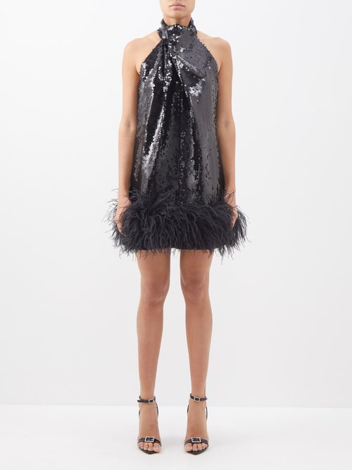 16Arlington Cynthia Feather-trim Halterneck Mini Dress