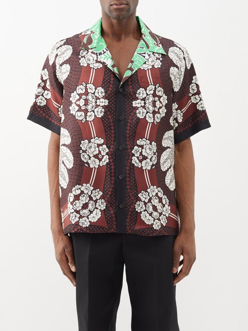 Valentino - Bandana Floral-print Silk Shirt - Mens - Brown Multi