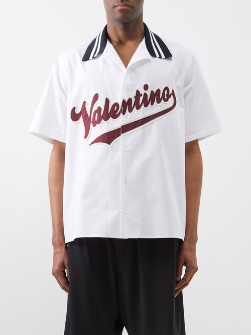 Valentino Logo-appliqué Cotton Bowling Shirt In White