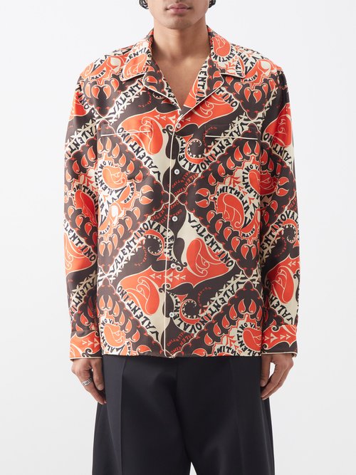 Valentino Manifesto Bandana-print Silk-twill Shirt In Orange Multi