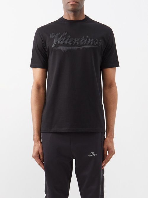 Valentino - Logo-appliqué Cotton-jersey T-shirt - Mens - Black