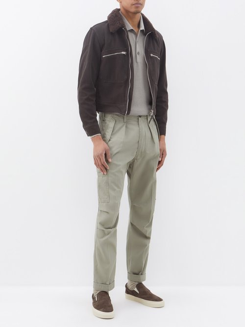 Tom Ford - Pleated Cotton-twill Cargo Trousers - Mens - Khaki Green