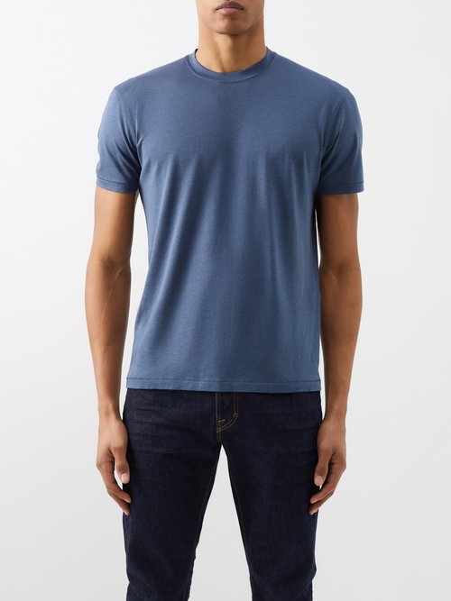 Tom Ford - logo-embroidered Jersey T-Shirt - Mens - Light Blue