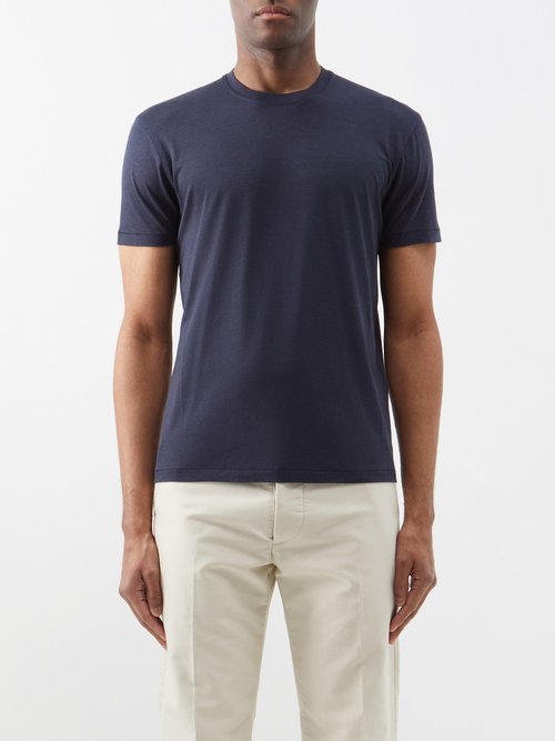 Tom Ford - Logo-embroidered Lyocell-blend Jersey T-shirt - Mens - Navy
