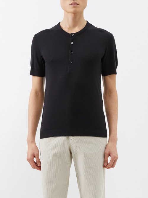 Tom Ford - Ribbed Jersey Henley Top - Mens - Black