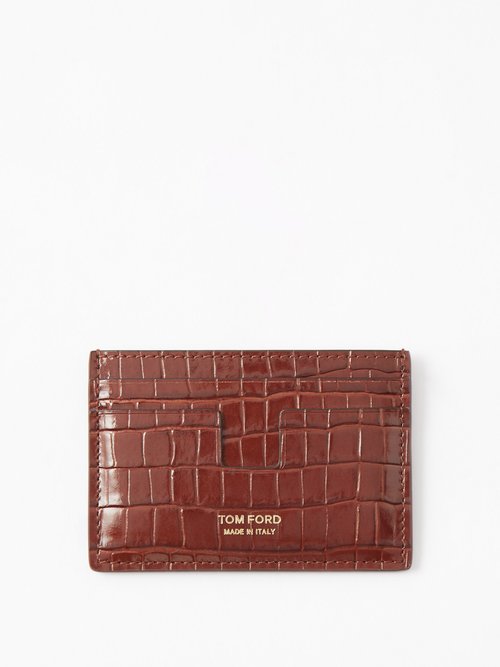 Tom Ford T-line Croc-leather Cardholder In Brown