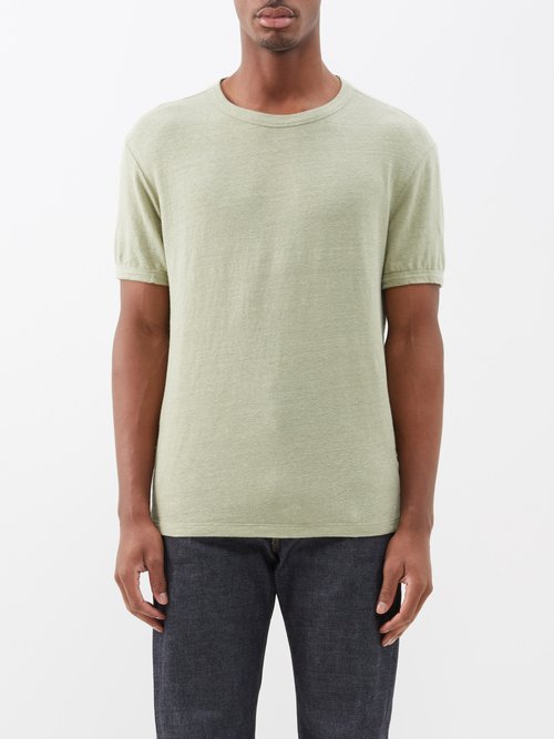 Officine Generale Linen-blend T-shirt In Green Tea