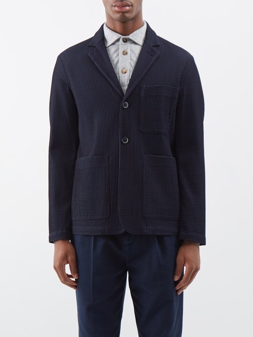 Barena Venezia Refada Pintucked Wool-blend Suit Jacket In Blue