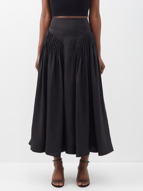 Aje Yves Pleated Linen-blend Skirt In Black