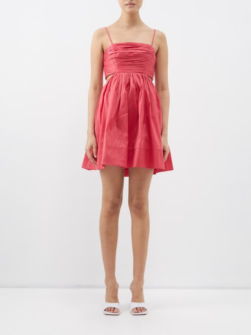 Aje Liza Ruched Cutout Taffeta Mini Dress In Pink