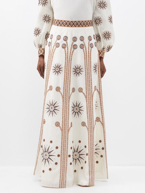 Emporio Sirenuse Camille Embroidered Cotton-voile Longline Skirt