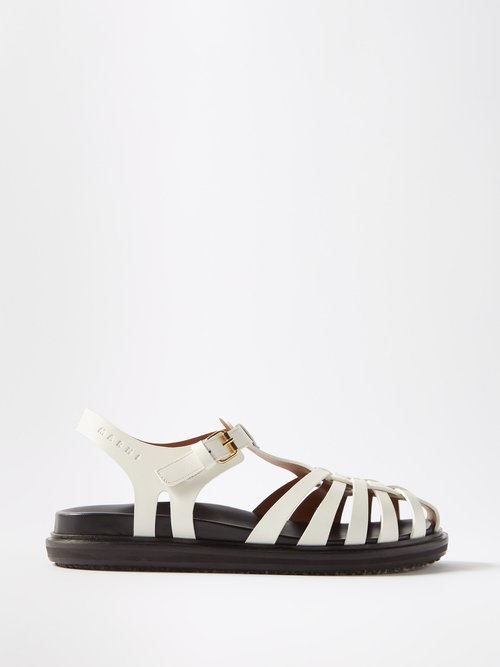 Marni - Caged Leather Sandals - Womens - White