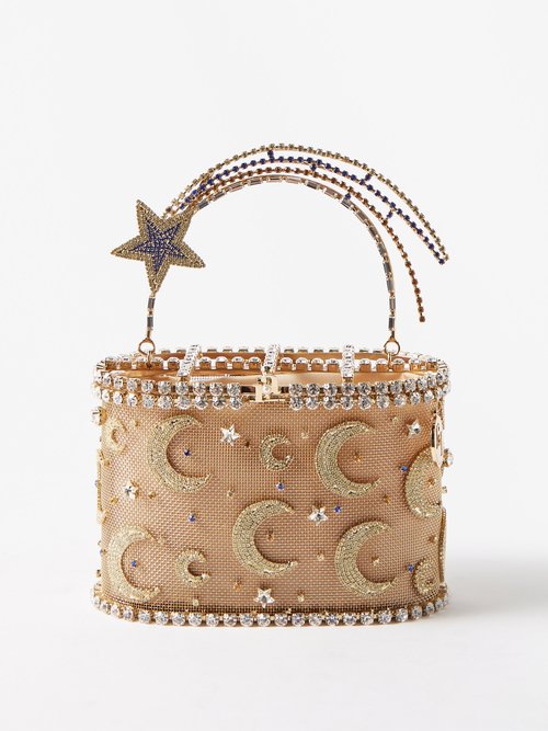 Rosantica Holli Meteora Crystal-embellished Handbag In Gold