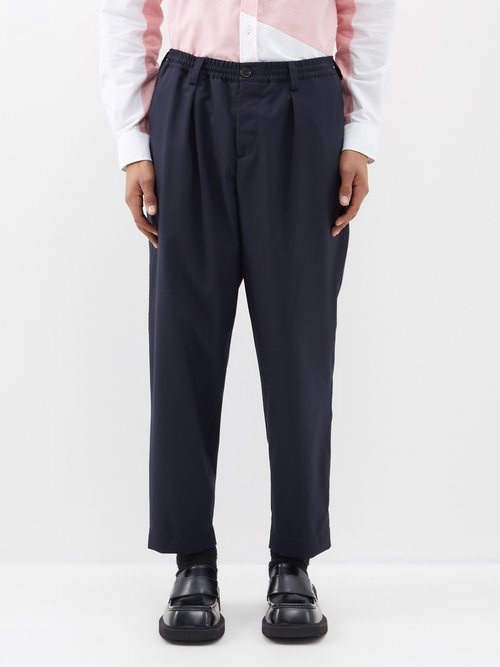 Marni - Cropped Virgin Wool Relaxed-leg Trousers - Mens - Navy