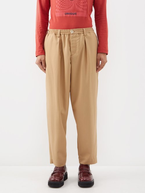Marni - Elasticated-waist Wool Cropped Trousers - Mens - Camel