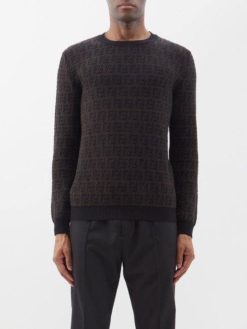 Fendi - Girocollo Ff-logo Wool-blend Sweater - Mens - Black