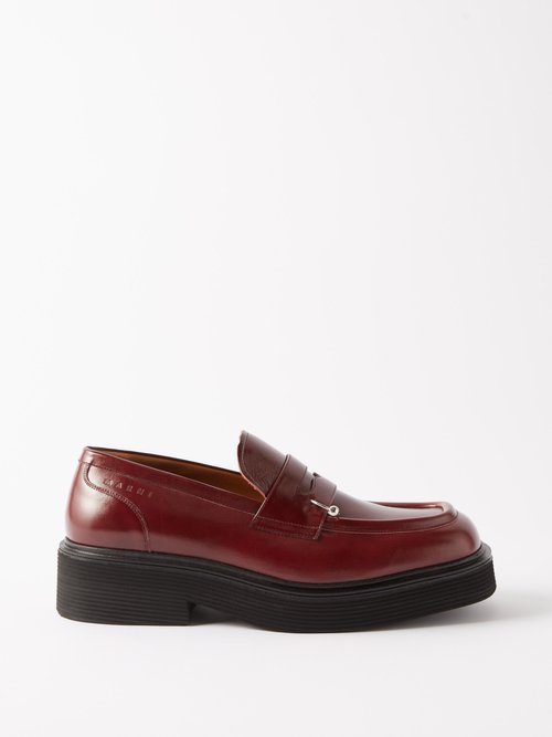 Marni Moccasin Pierced Leather Penny Loafers In Brown