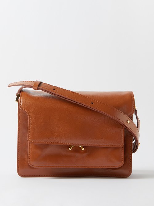 Marni Exclusive Contrast-panel Leather Trunk Bag Hot Red/Alkekengi/Sun/Stone