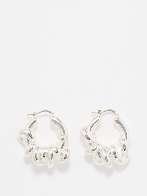 Jil Sander - Massive Knot Brass Hoop Earrings - Womens - Silver