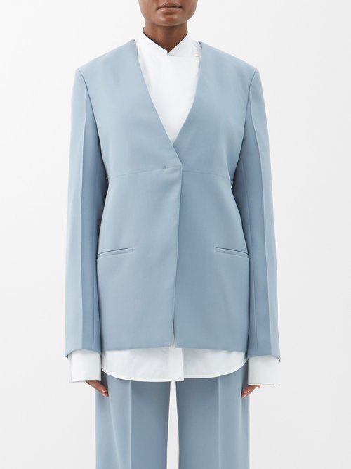 Jil Sander - Collarless Panelled Wool Jacket - Womens - Light Blue