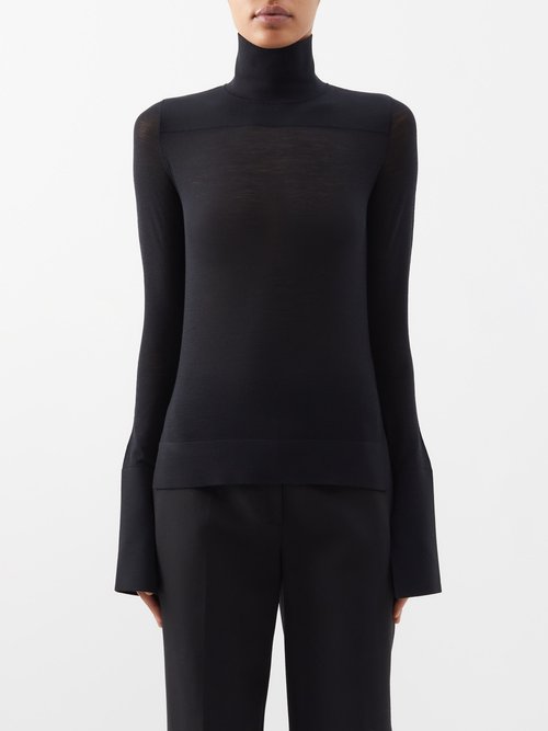 Jil Sander - Sheer Wool-blend Roll-neck Sweater - Womens - Black