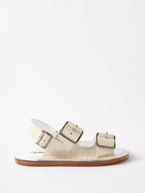 Jil Sander - Buckled Croc-effect Leather Sandals - Womens - Cream