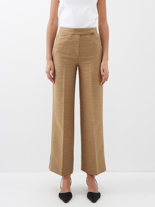 Ganni - Wide-leg Slubbed-tweed Suit Trousers - Womens - Light Brown