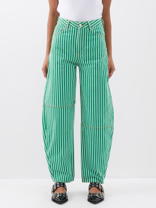 Ganni - Striped Wide-leg Denim Jeans - Womens - Green Stripe
