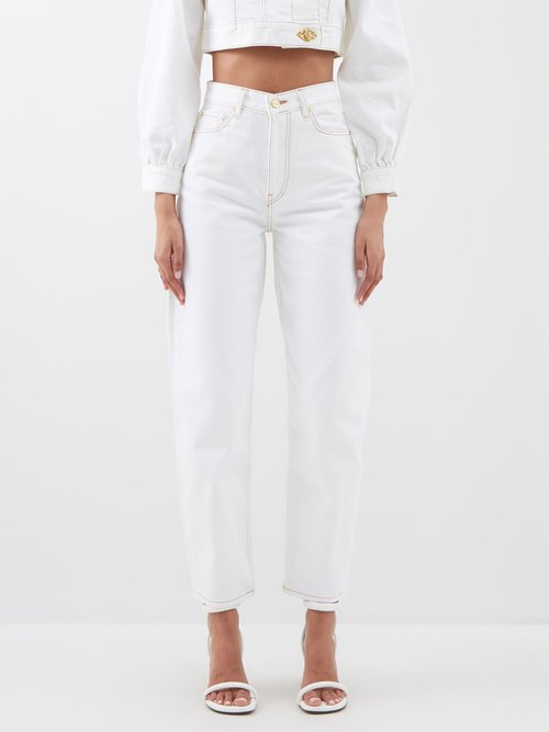 Ganni - High-waist Organic-cotton Barrel-leg Jeans - Womens - Optical White