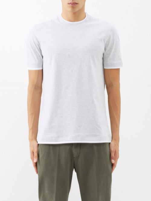 Brunello Cucinelli - Layered-trim Cotton-jersey T-shirt - Mens - Grey