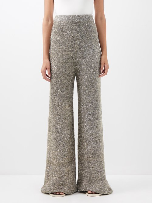 Joseph - High-rise Metallic-knit Trousers - Womens - Silver